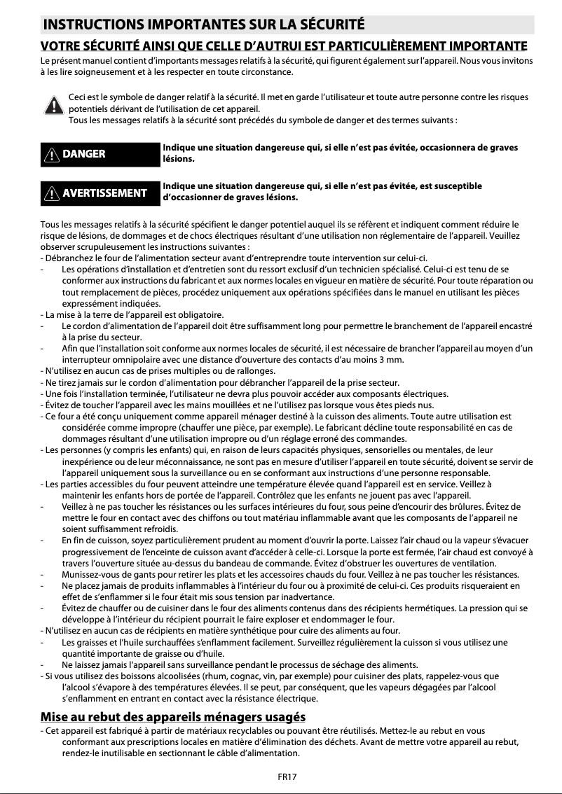 Page 1 de la notice Manuel utilisateur Whirlpool AKZ230NB
