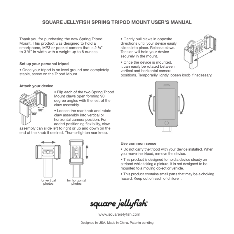 Page 1 de la notice Manuel utilisateur Square Jellyfish Spring Tripod Mount