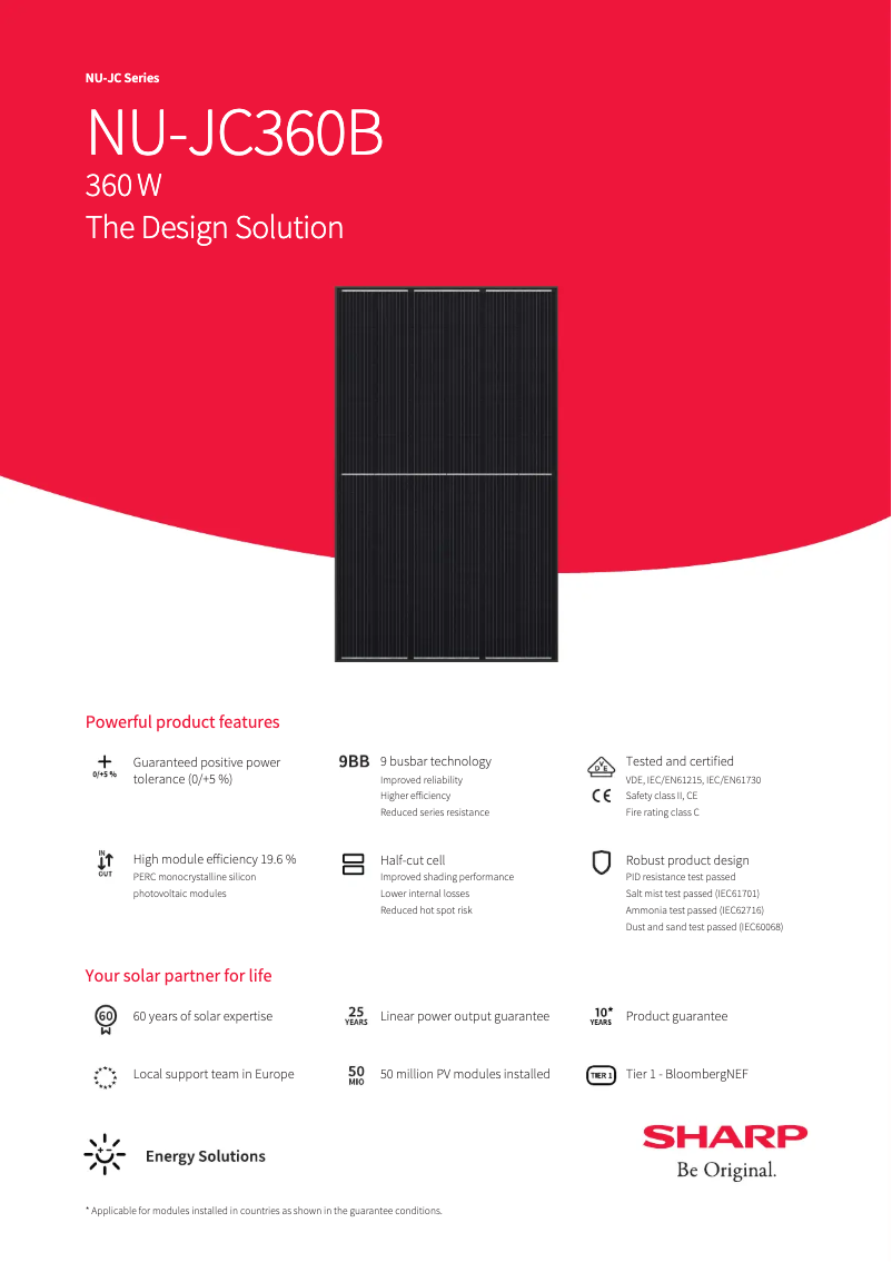 Page 1 de la notice Fiche technique Sharp NUJC360B