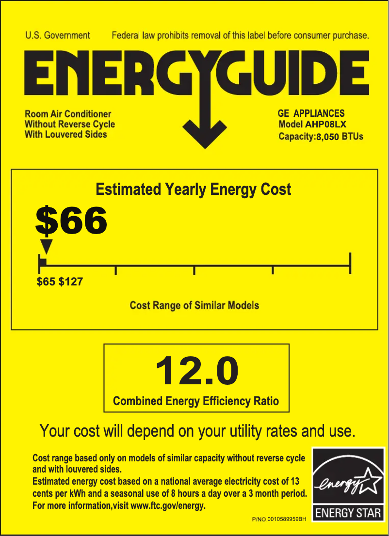 Page 1 de la notice Label énergétique GE AHP08LX