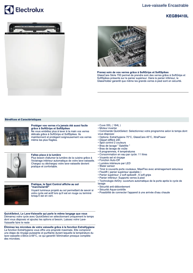 Page 1 de la notice Fiche technique Electrolux KEGB9410L