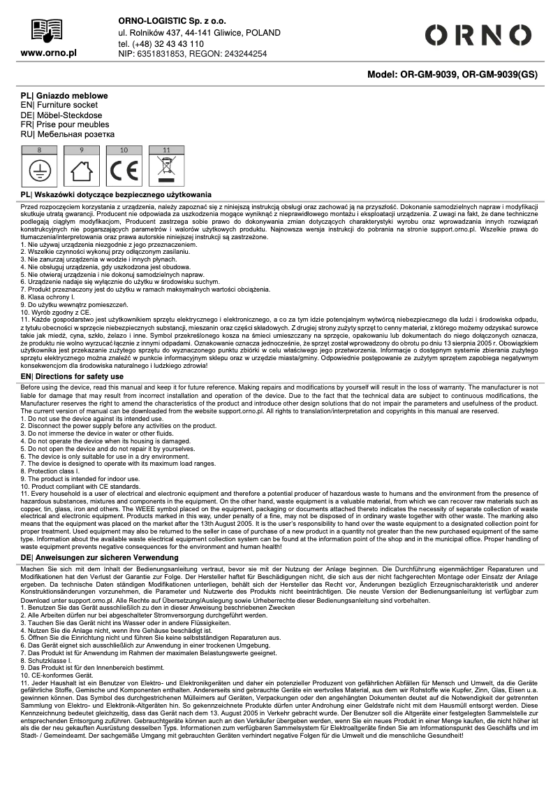 Página 1 del manual Manual de usuario ORNO OR-GM-9039