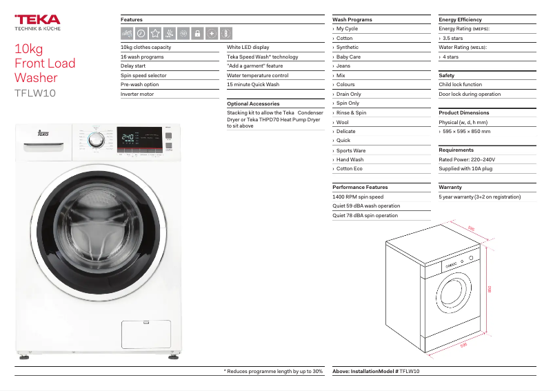 Page n°1 - Fiche technique Teka TFLW10