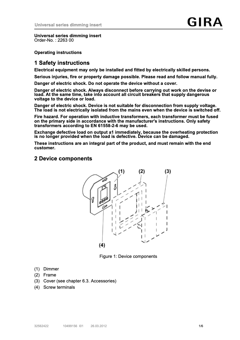 Page 1 de la notice Manuel utilisateur Gira 2263
