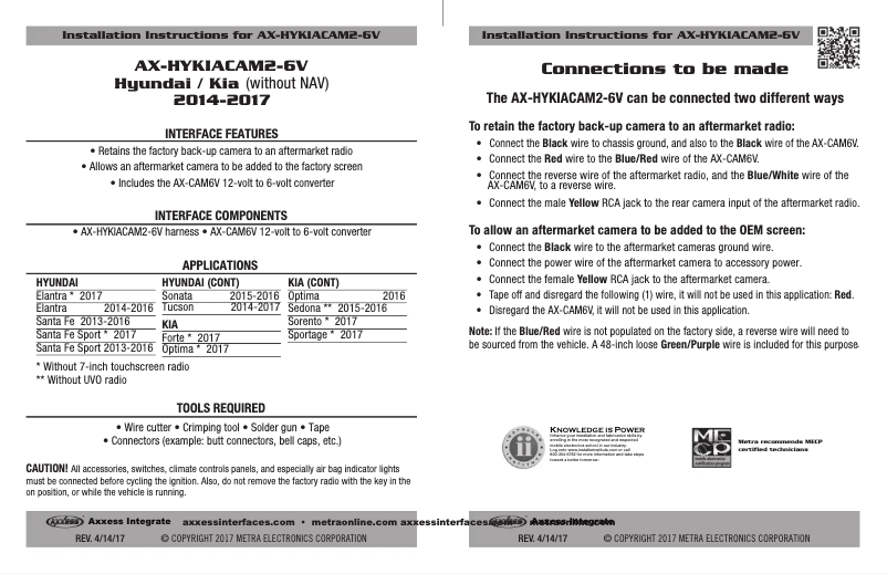 Image de la première page du manuel de l'appareil AX-HYKIACAM2-6V