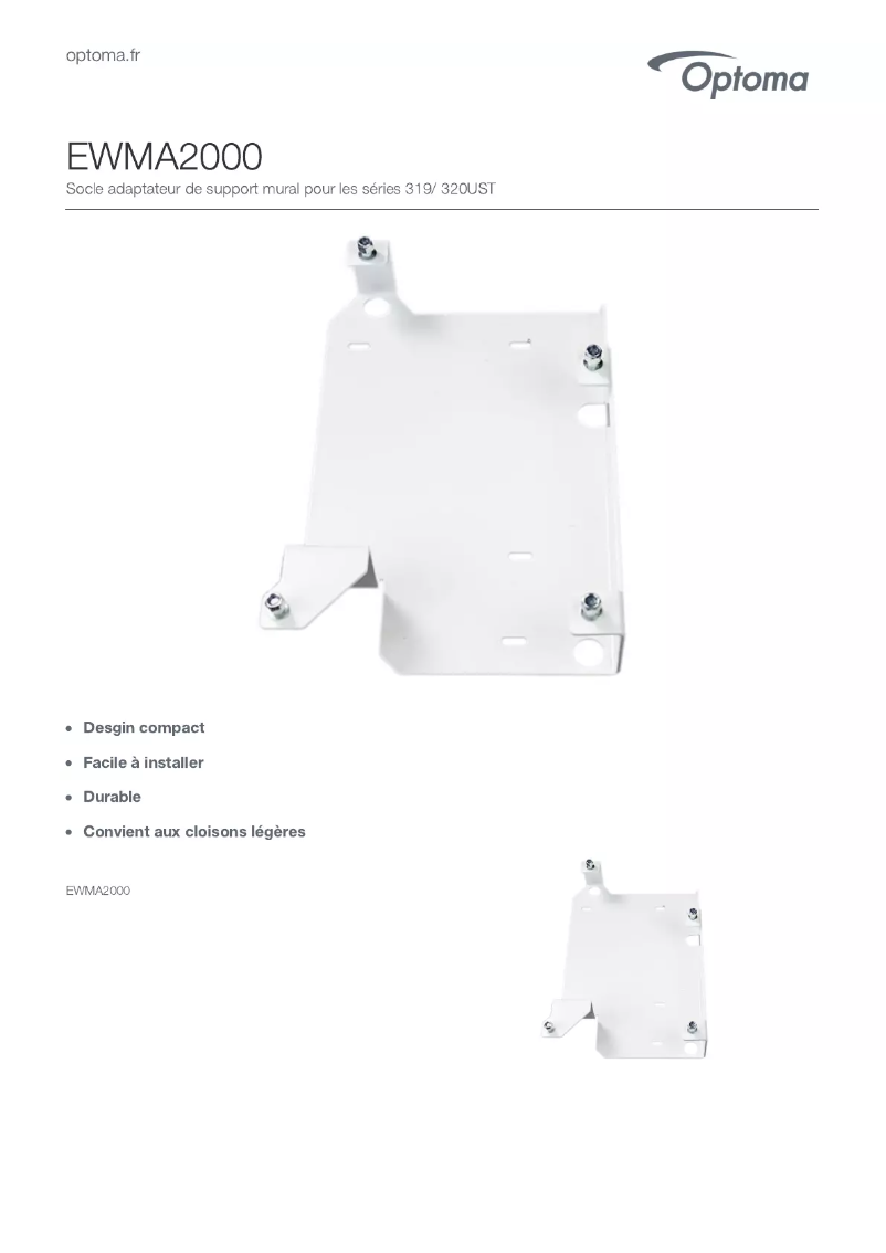 Page 1 de la notice Manuel utilisateur Optoma EWMA2000