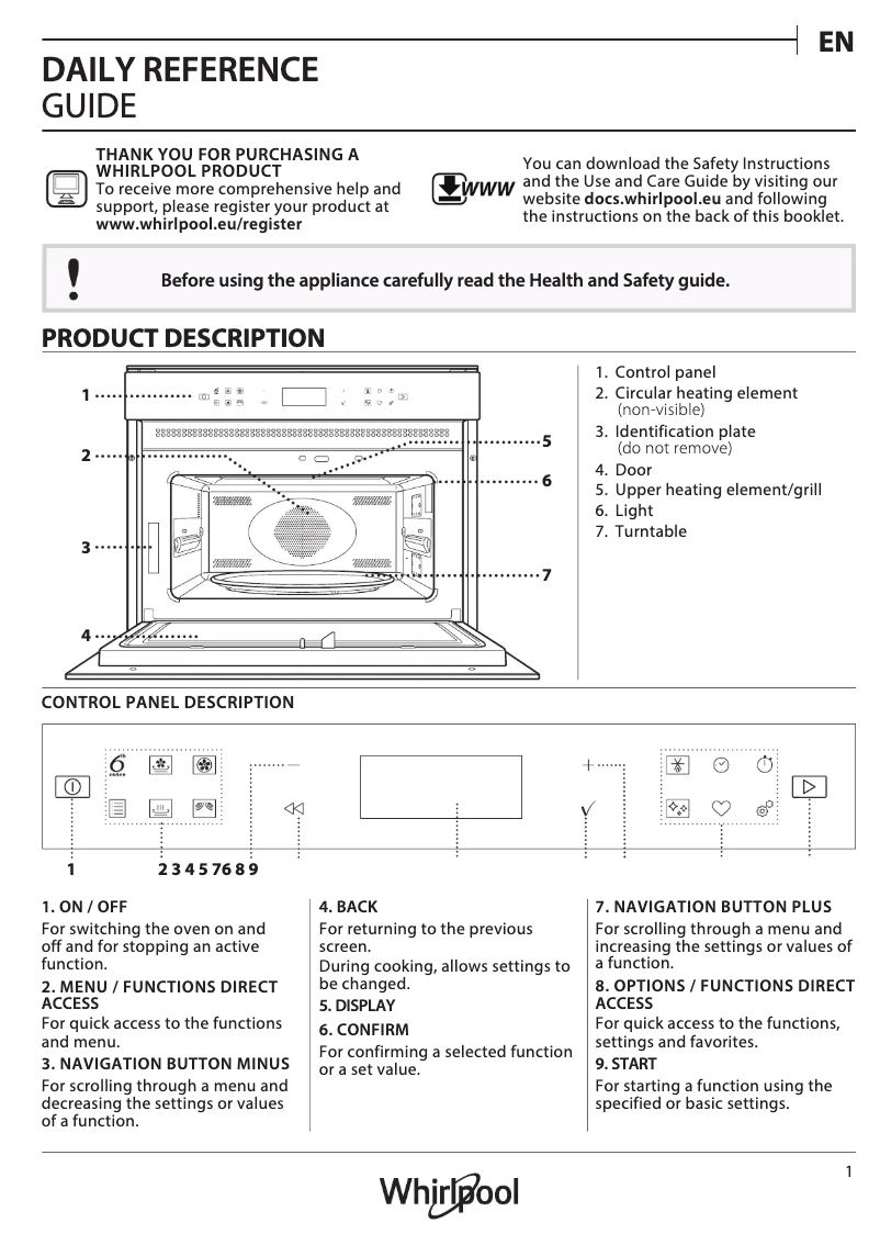 Page n°1 - Manuel utilisateur Whirlpool W6 MW461 BSS