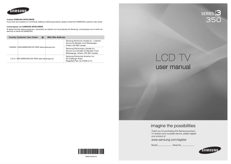 Page 1 de la notice Manuel utilisateur Samsung LN26C350D1D