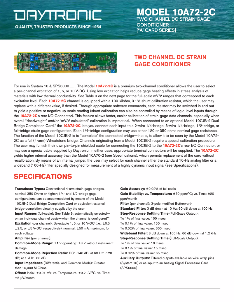 Page 1 de la notice Fiche technique Daytronic 10A72-2C