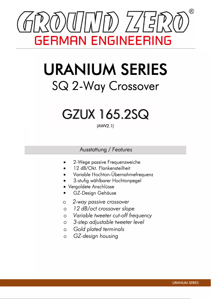 Page 1 de la notice Manuel utilisateur Ground Zero GZUX 165.2SQ