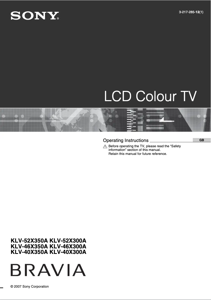Page n°1 - Manuel utilisateur Sony Bravia KLV-46X300A