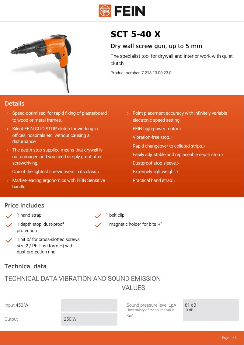 Page n°1 - Fiche technique Fein SCT 5- 40 X