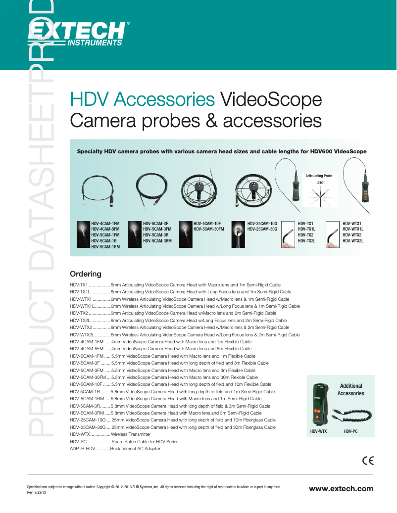 Page 1 de la notice Fiche technique Extech HDV-5CAM-3RM