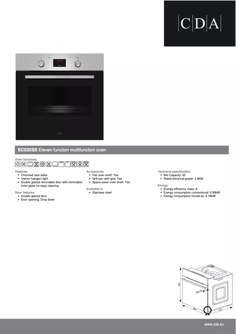 Page 1 de la notice Fiche technique CDA SC020SS