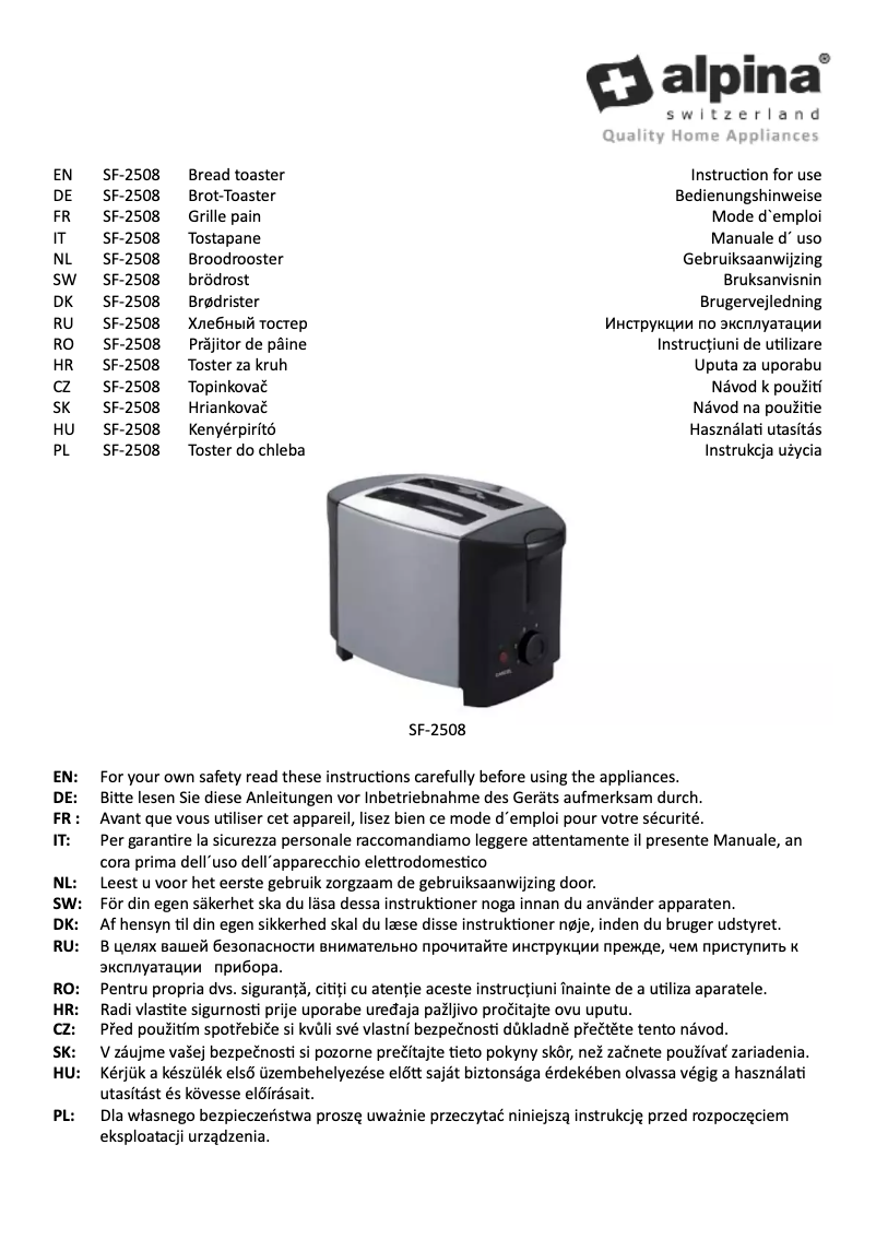 Image de la première page du manuel de l'appareil SF 2508