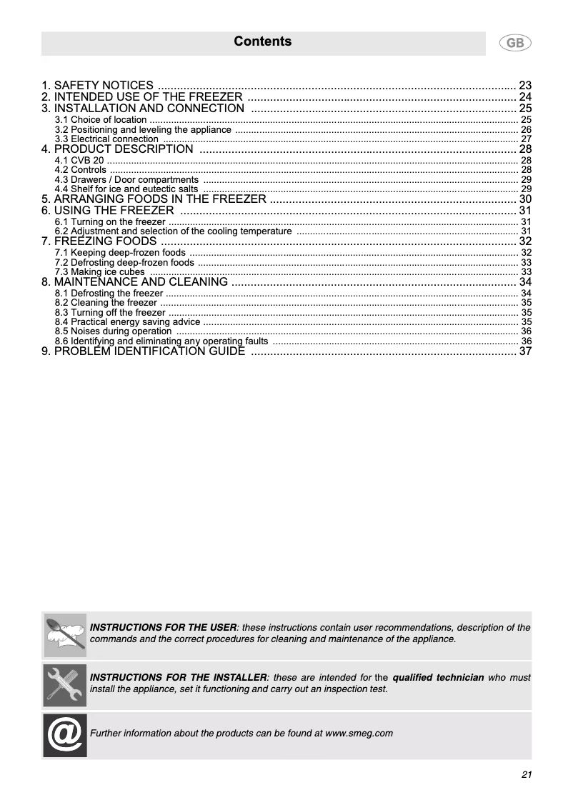 Page 1 de la notice Manuel utilisateur Smeg CVB 20