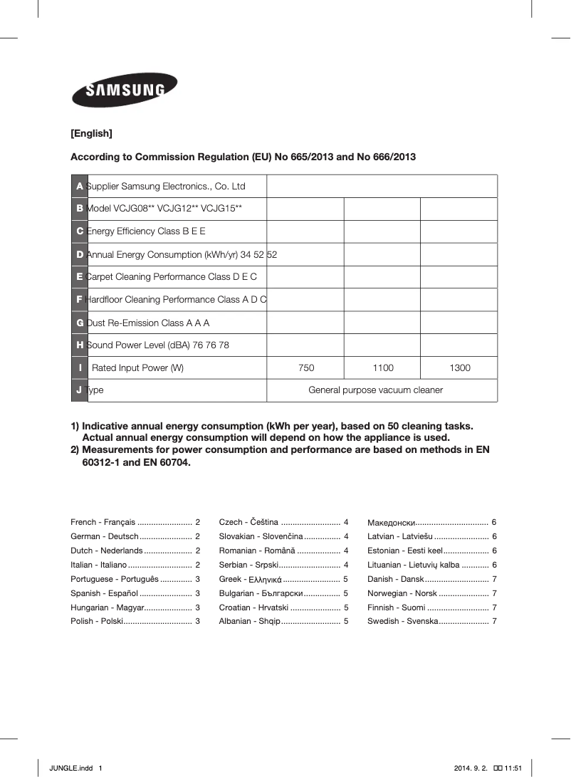 Page n°1 - Fiche technique Samsung VCJG08QH
