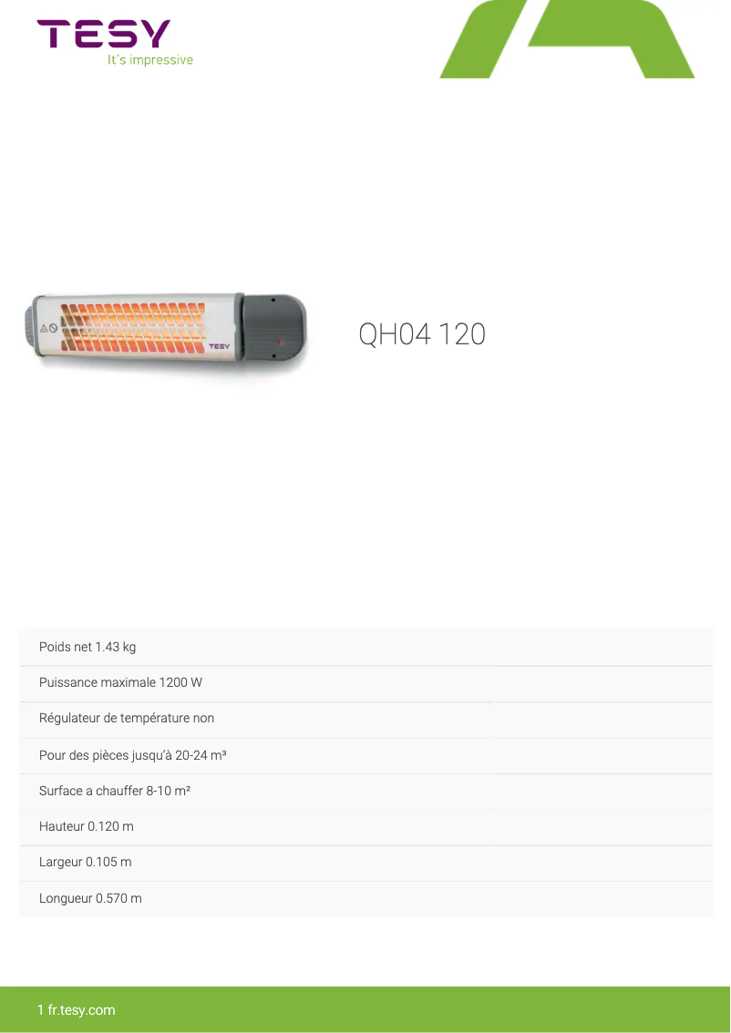 Page 1 de la notice Fiche technique Tesy QH 04 120