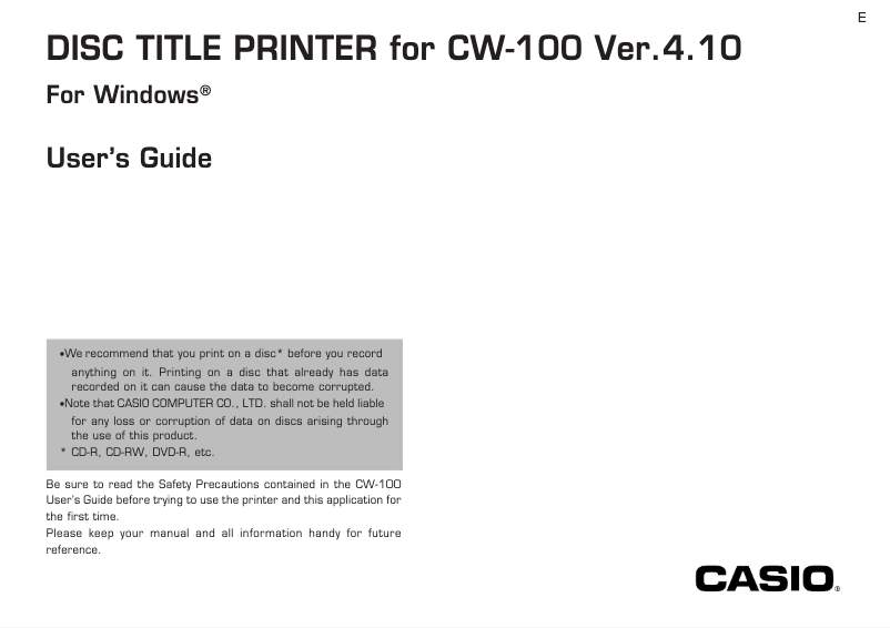 Page 1 de la notice Manuel utilisateur Casio CW-100