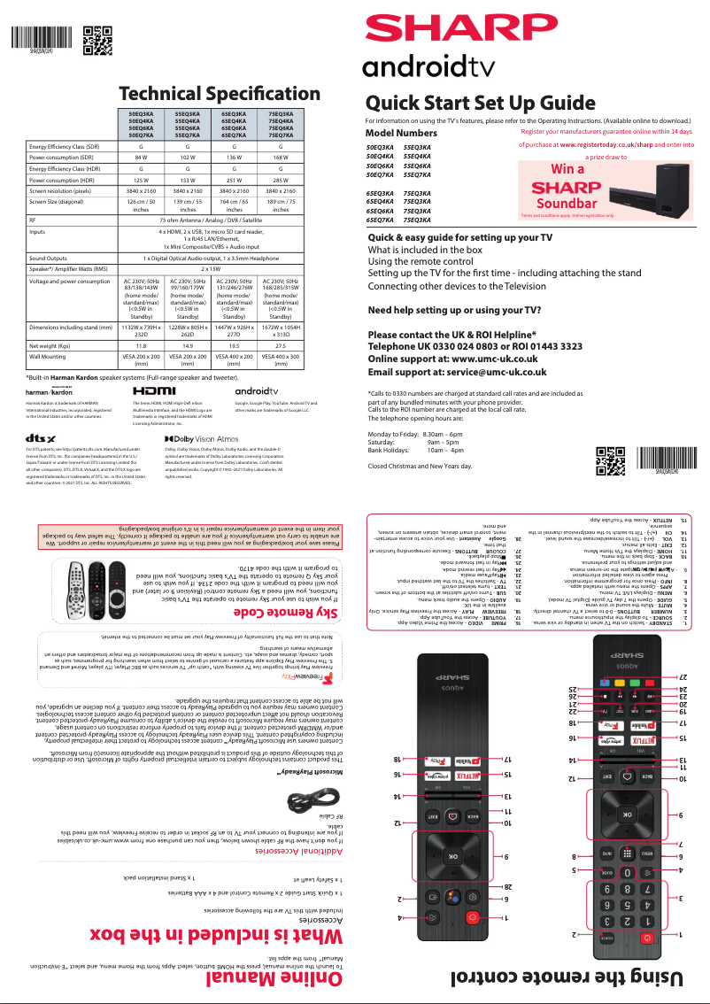 Page 1 de la notice Guide de démarrage rapide Sharp 75EQ3KA