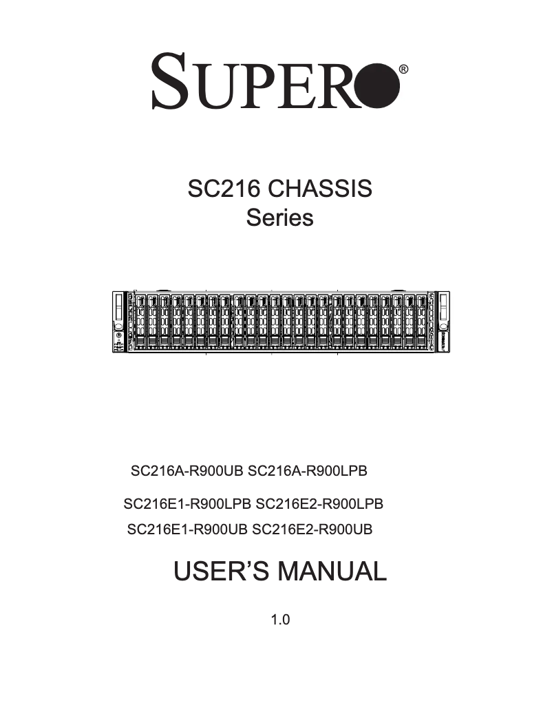 Page 1 de la notice Manuel utilisateur Supermicro SuperChassis 216E2-R900UB