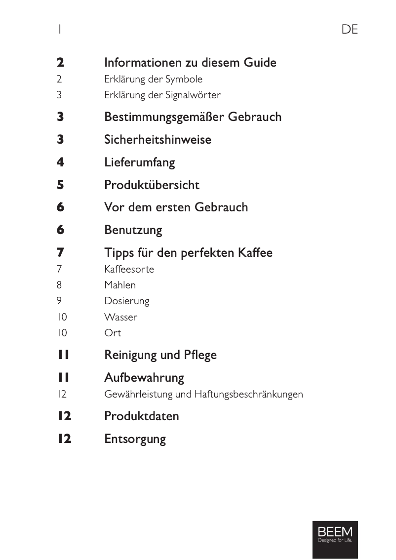 Page 1 de la notice Manuel utilisateur BEEM Grind-2-Go