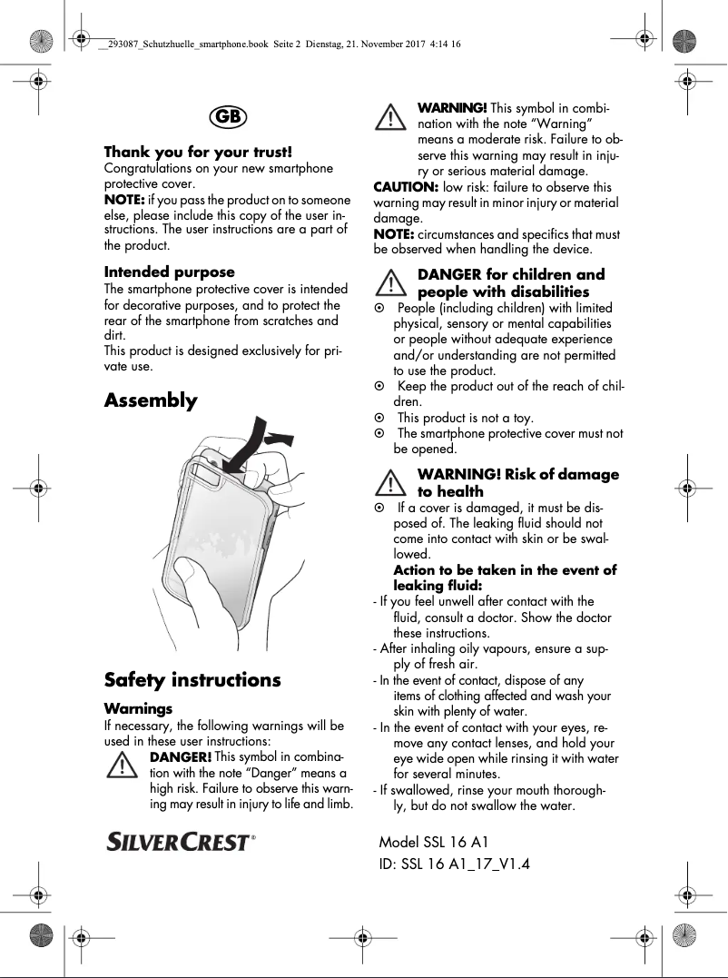 Page n°1 - Manuel utilisateur SilverCrest SSL 16 A1