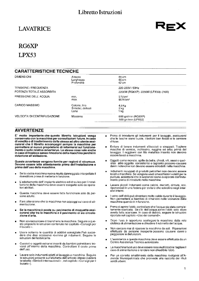 Page 1 de la notice Manuel utilisateur Rex RG6XP