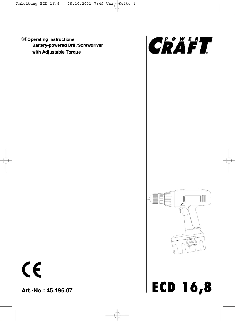 Page 1 de la notice Manuel utilisateur Power Craft ECD 16,8