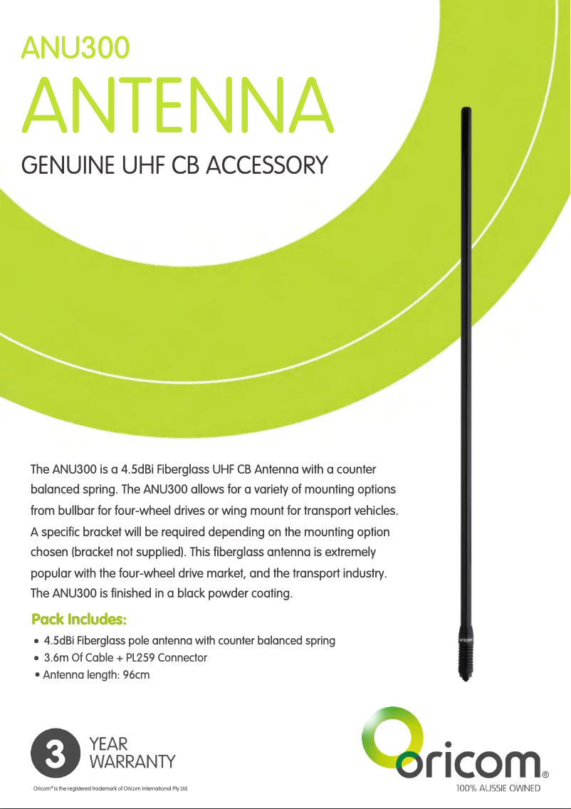 Page 1 de la notice Fiche technique Oricom ANU300