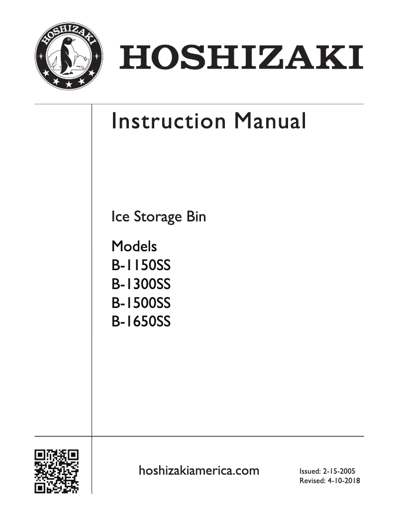 Page 1 de la notice Guide d'installation Hoshizaki B-1650SS