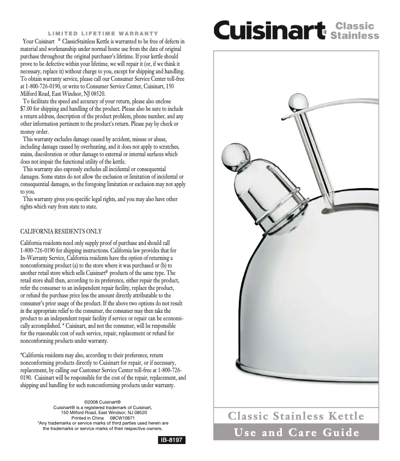 Page 1 de la notice Manuel utilisateur Cuisinart BA-165A