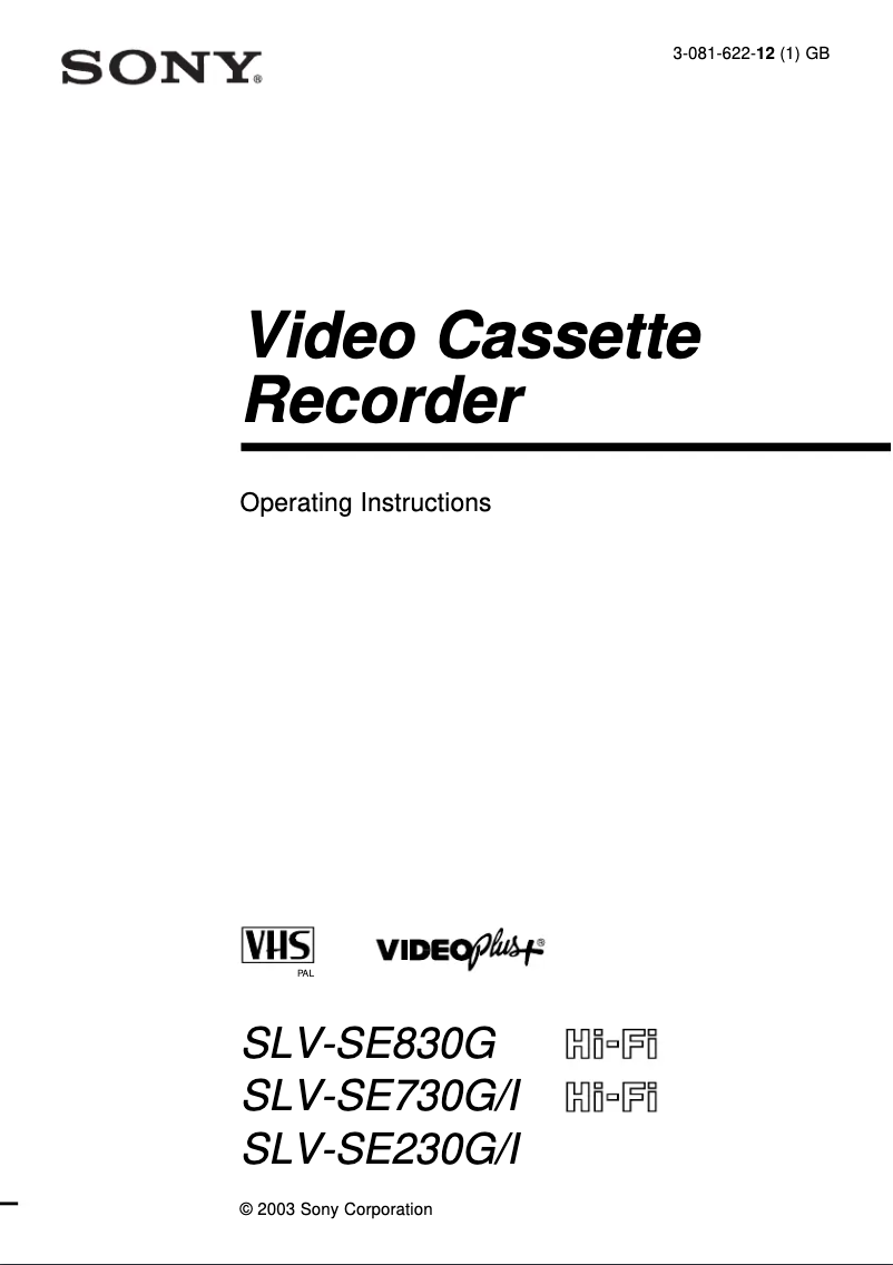 Page n°1 - Manuel utilisateur Sony SLV-SE730G