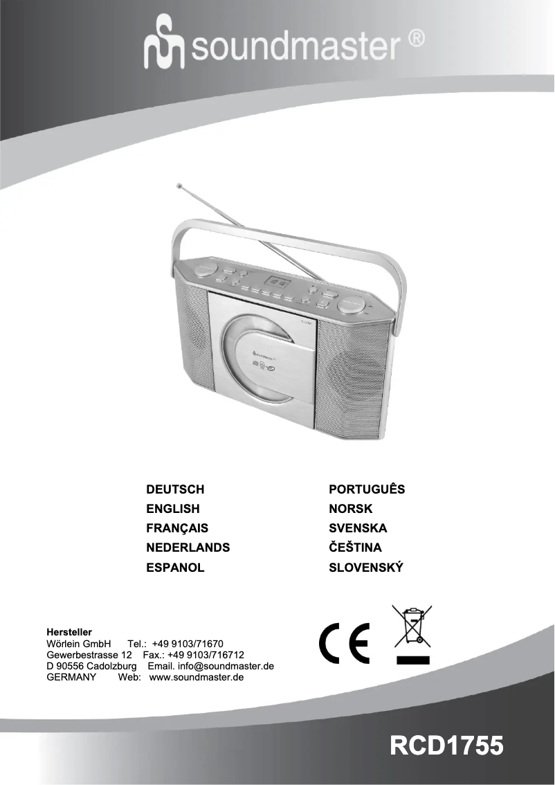 Page n°1 - Manuel utilisateur Soundmaster RCD1755