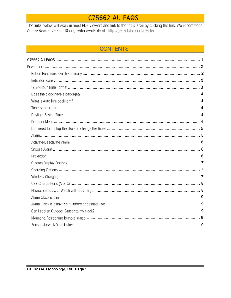 Page 1 de la notice FAQ La Crosse Technology C75662-AU