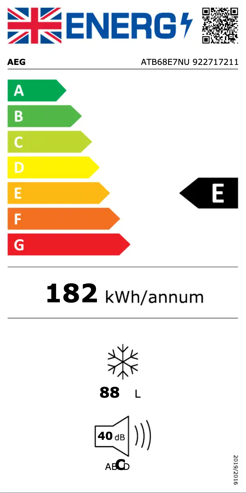 Page 1 de la notice Label énergétique AEG ATB68E7NU