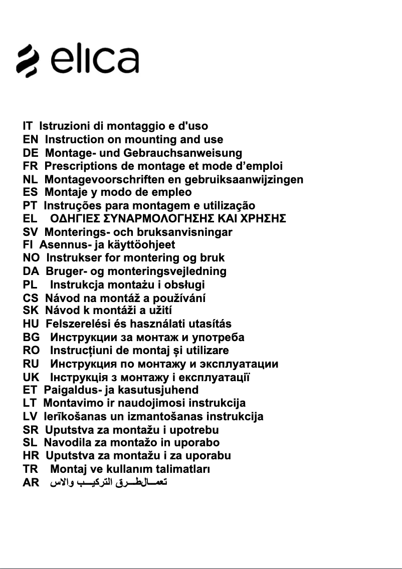 Page 1 de la notice Manuel utilisateur Elica TIFFANY WH/F/80
