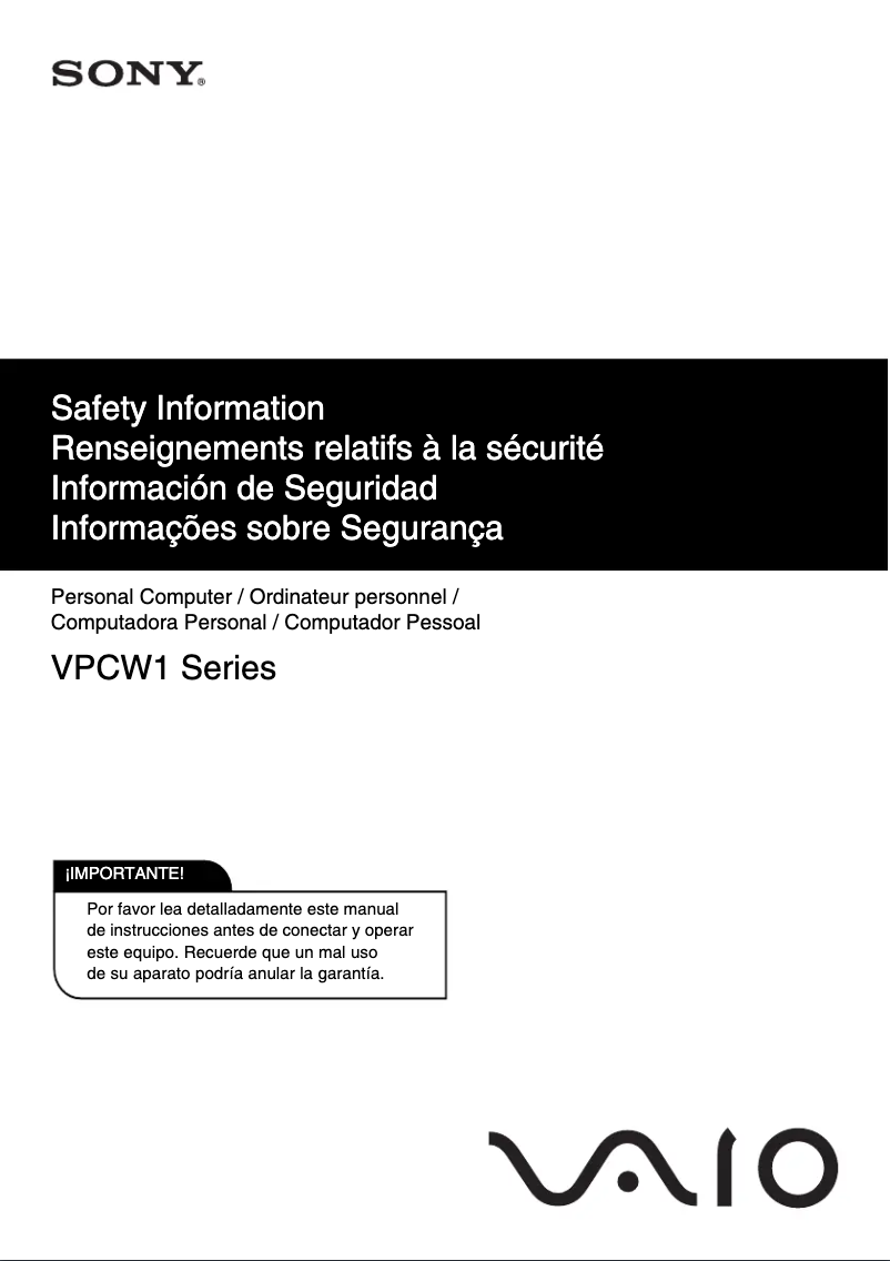 Page n°1 - Instructions de sécurité Sony Vaio VPCW121AX