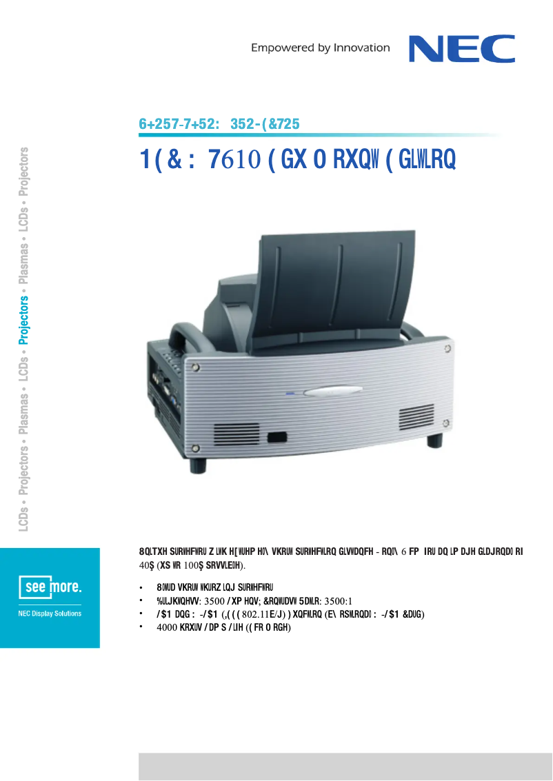 Page 1 de la notice Fiche technique NEC WT610