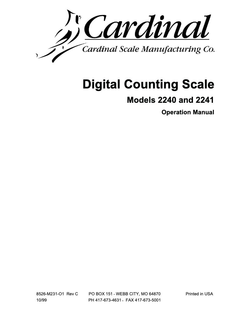 Page n°1 - Manuel utilisateur Cardinal Detecto 2240