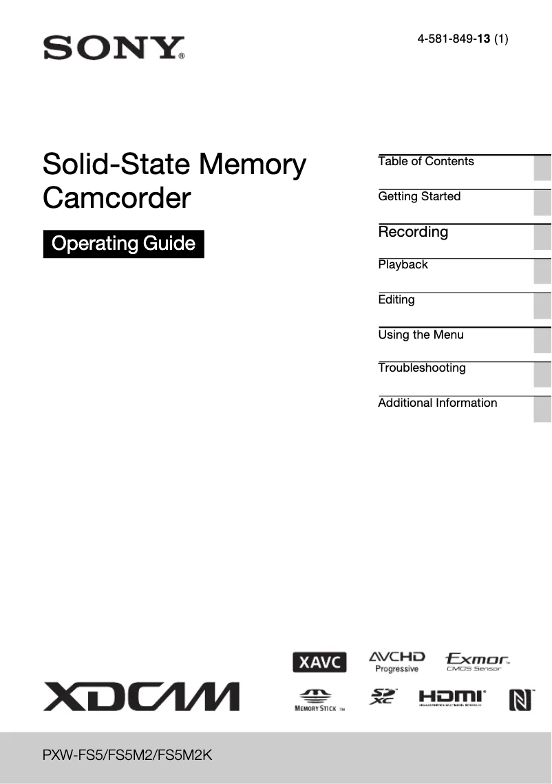 Page 1 de la notice Manuel utilisateur Sony PXW-FS5M2
