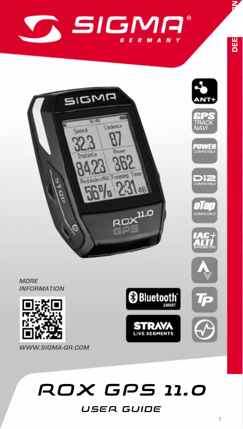 Page 1 de la notice Manuel utilisateur Sigma ROX GPS 11.0