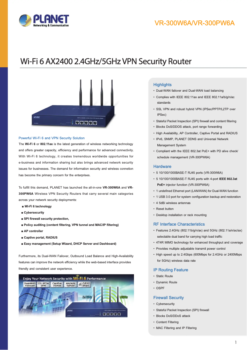 Image de la première page du manuel de l'appareil VR-300W6A