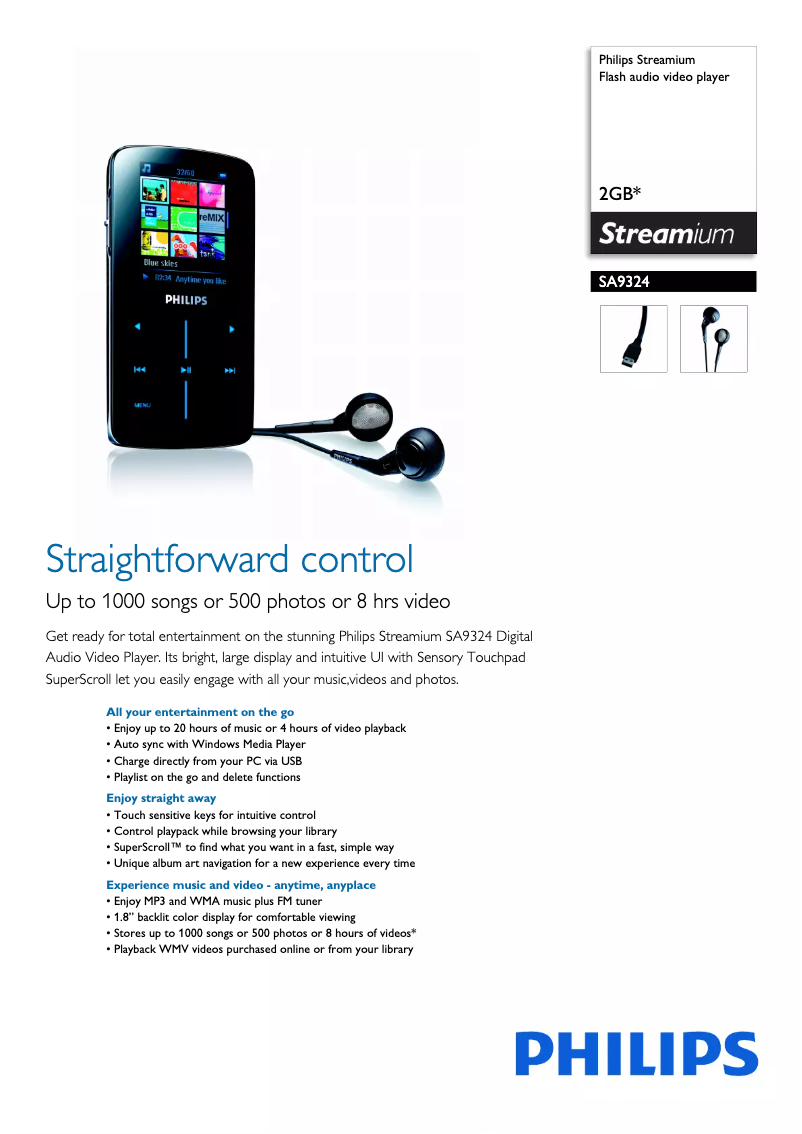 Page 1 of the manual Technical Sheet Philips Streamium SA9324