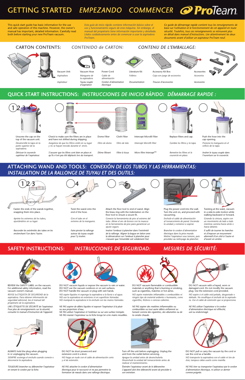 Page 1 de la notice Guide de démarrage rapide ProTeam AviationVac
