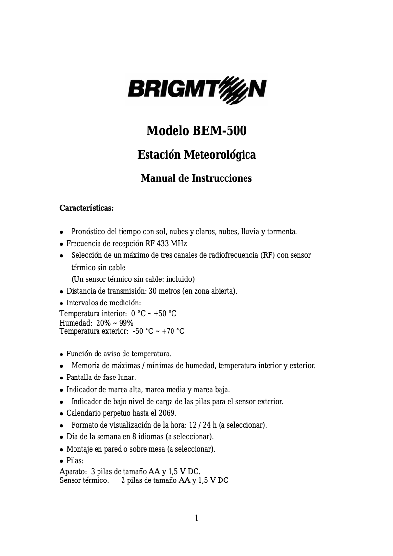 Image de la première page du manuel de l'appareil BEM-500