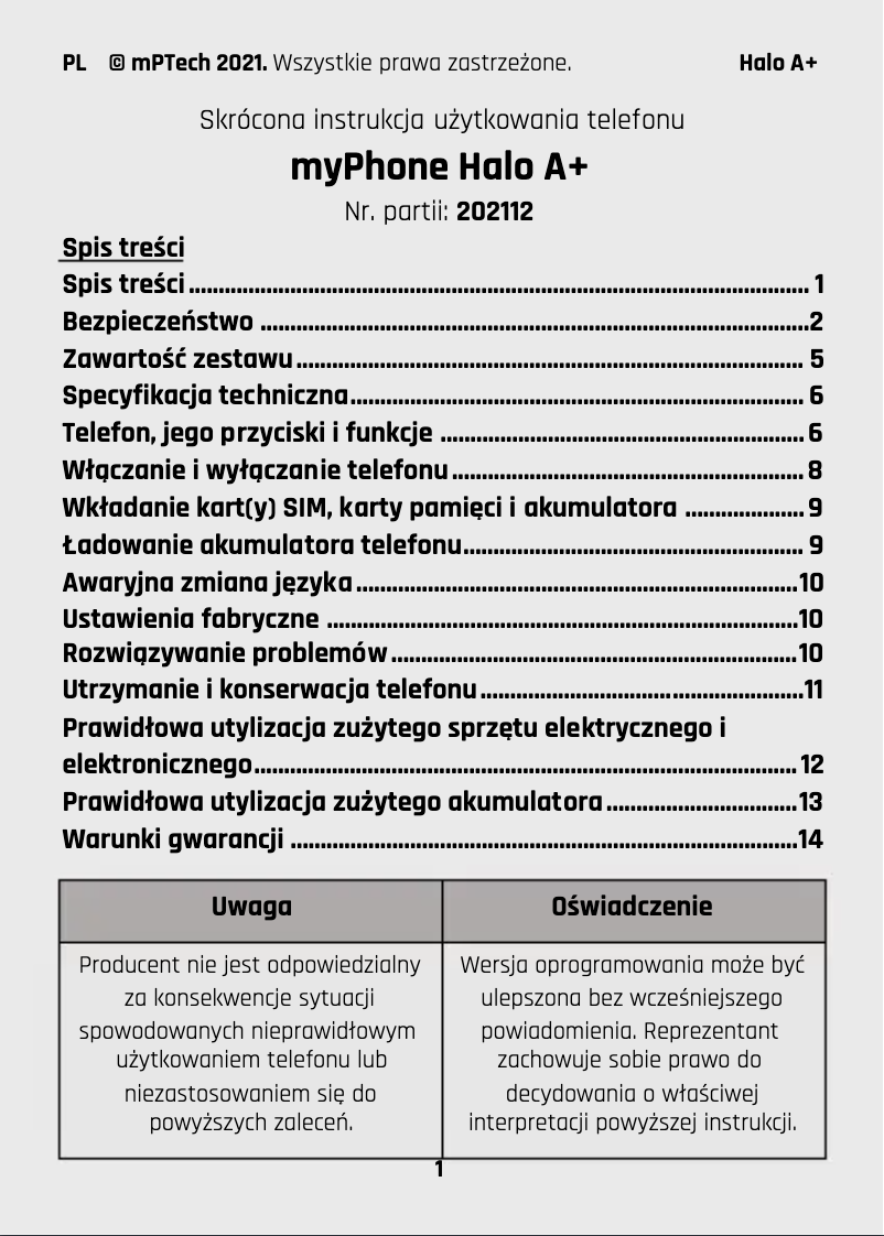 Página 1 del manual Manual de usuario myPhone Halo A+