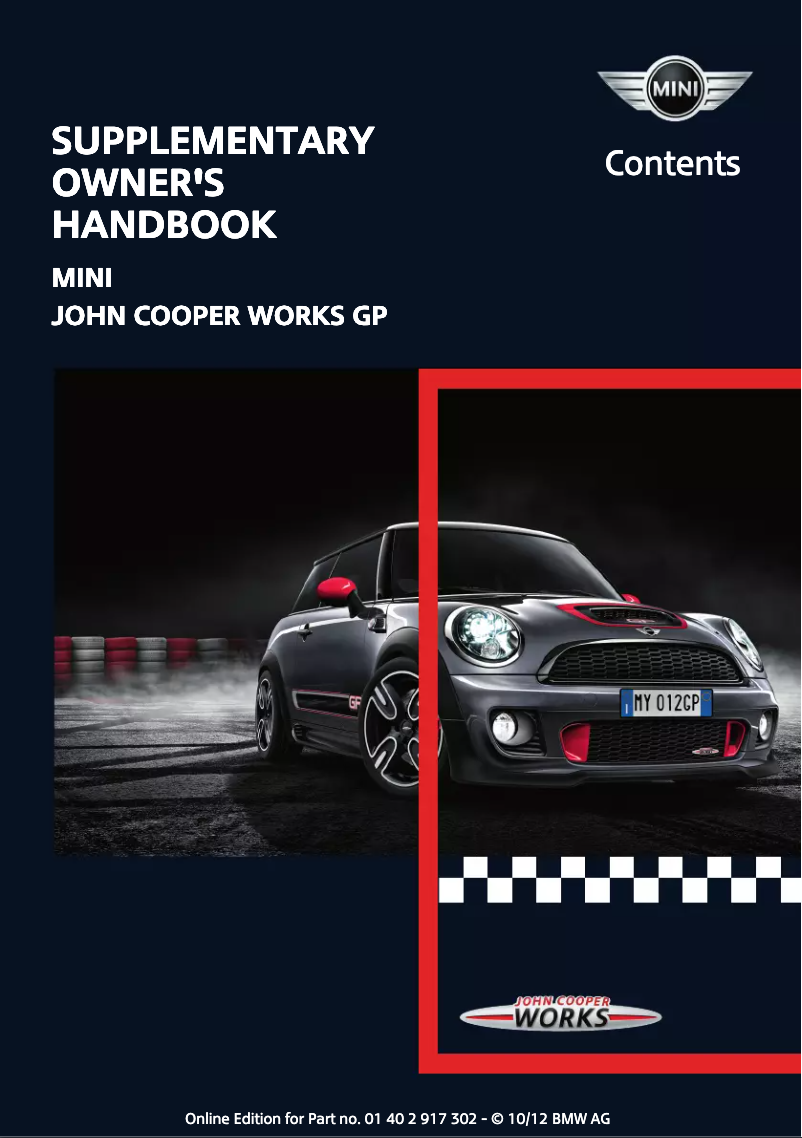 Page 1 de la notice Manuel utilisateur Mini John Cooper Works GP (2013)