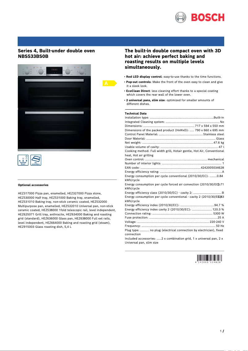 Page n°1 - Fiche technique Bosch NBS533BS0B