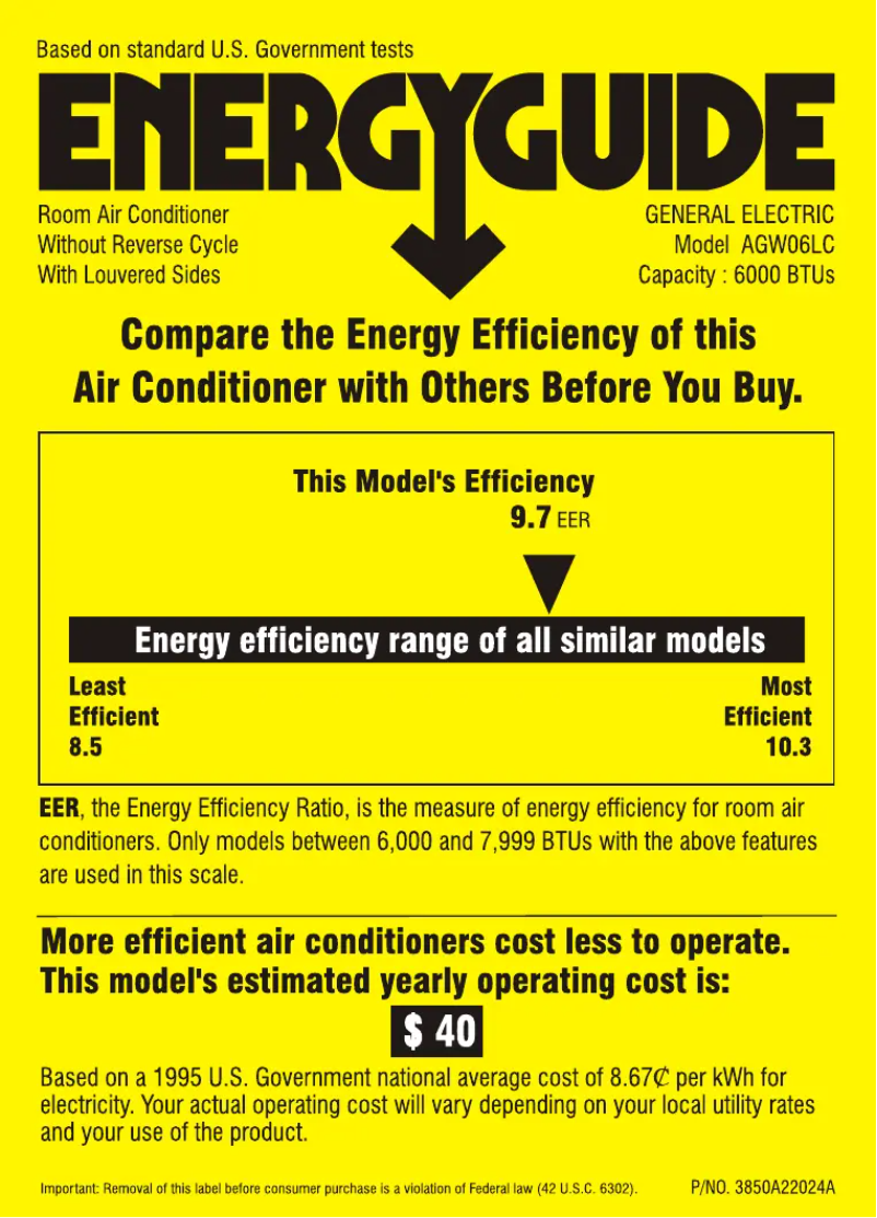 Page n°1 - Label énergétique GE AGW06LC